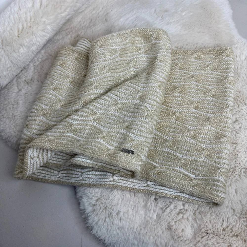 Calvin Klein Cream and Gold Knit‎ Wrap Scarf